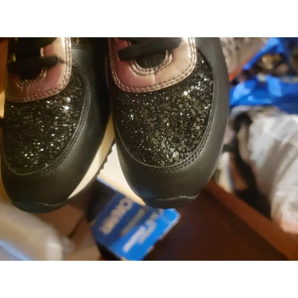 MICHAEL Michael Kors Allie Wrap Trainer Sneakers – Black Glitter & Metallic Silv